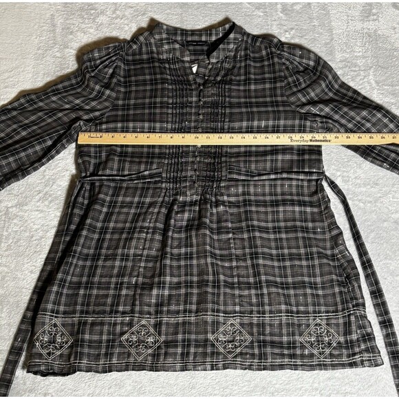 New York & Company Women’s Size Large Plaid Button Front Tie Back Tunic Top - Picture 3 of 8